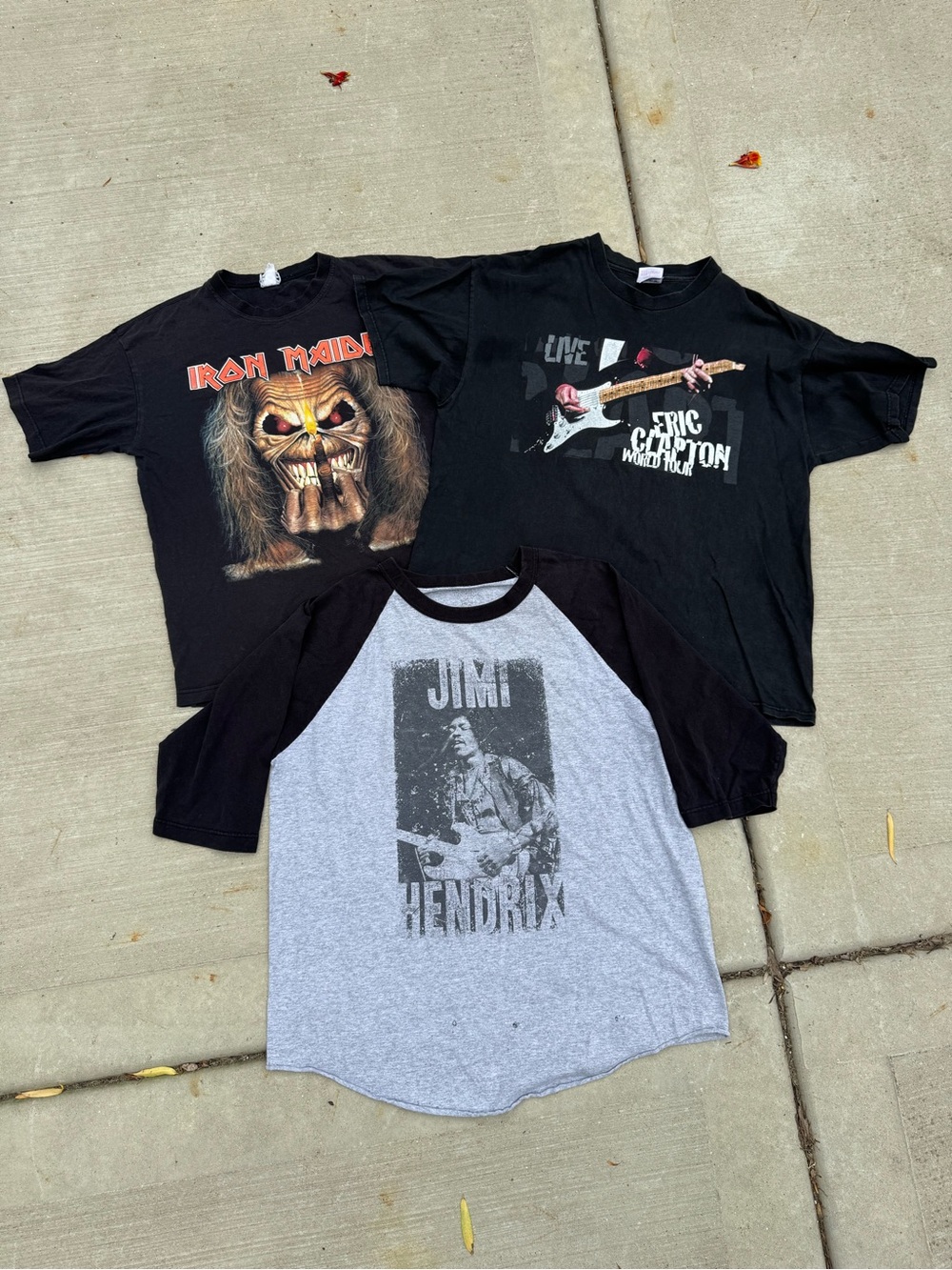 3 Vintage Band Shirts Iron Maiden (L), Eric Clapton(XL), Jimi Hendrix(XL) Bundle